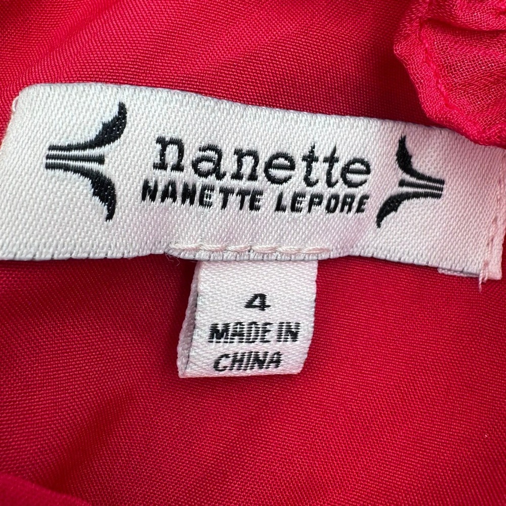NANETTE LEPORE NWT Womens 4 Red Pleated Mock Neck Chiffon Lined Shift Mini Dress - Picture 5 of 10